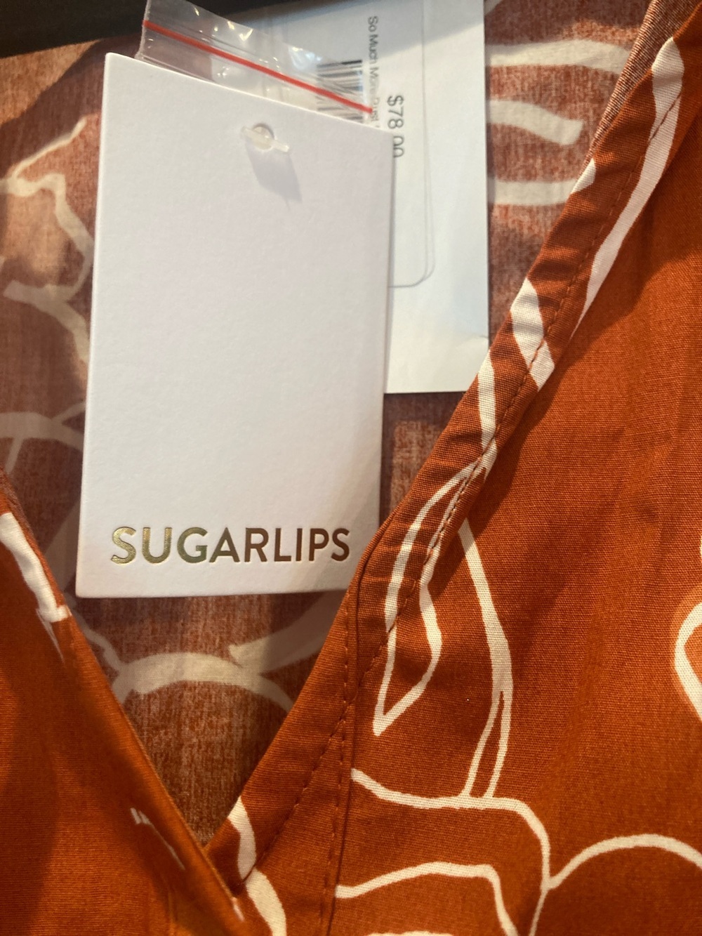 Sugarlips Rust Orange Floral Print Top with White Accents - Picture 2 of 9